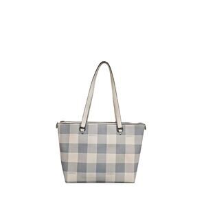 Coach Buffalo Check Canvas Tote Shoulder Bag Cream Gray